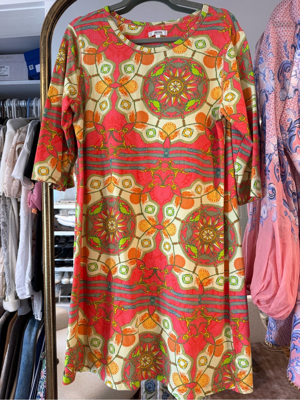 Tyler Boe Coral, Cream & Green Printed Midi Dress
